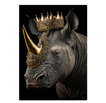 Allernieuwste.nl® Canvas Schilderij Gouden Neushoorn Koning - 50 x 70