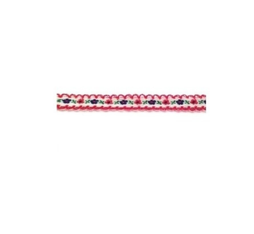 19,5meter - SIERBAND BLOEM PATROON 1,2cm breed - ROOD/WIT -  versieren - knutselen - knutselwerk - naaien - lint - stof - applicatie - afwerkband - home deco