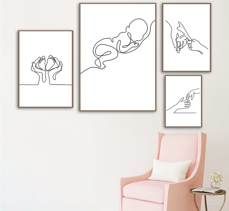 Allernieuwste.nl® Canvas Schilderij *BABY* - Kunst aan je Muur - Mens en Lichaam - Minimalistisch - Zwart-Wit - 50 x 70 cm