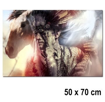 Allernieuwste.nl® Canvas Schilderij Indiaan met paard - 50 x 100 cm