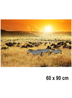 Allernieuwste.nl® Canvas Schilderij Afrikaans Savanne Landschap met Zebras en Buffels - 60 x 90 cm