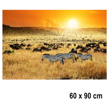 Allernieuwste.nl® Canvas Schilderij Afrikaans Savanne Landschap met Zebras en Buffels - 60 x 90 cm