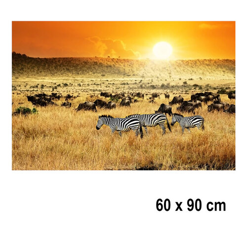 Allernieuwste.nl® Allernieuwste.nl® Canvas Schilderij Afrikaans Savanne Landschap met Zebras en Buffels - Kunst aan je Muur - Kleur - 60 x 90 cm