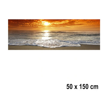 Allernieuwste.nl® Canvas Schilderij Zonsondergang aan het Strand - 50 x 150 cm