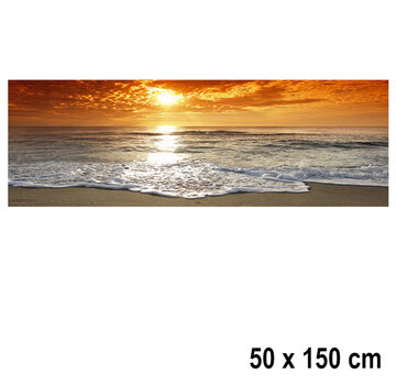 Allernieuwste.nl® Canvas Schilderij Zonsondergang aan het Strand - 50 x 150 cm