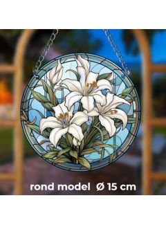 Allernieuwste.nl® Ronde Raamhanger Raamdecoratie Witte Lelies met Ketting - 15 cm