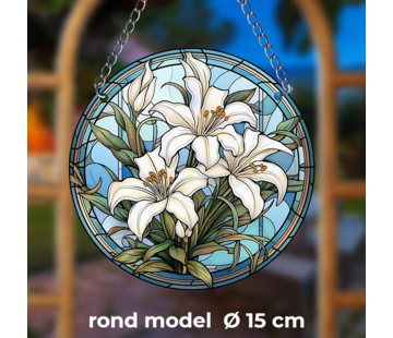 Allernieuwste.nl® Ronde Raamhanger Raamdecoratie Witte Lelies met Ketting - 15 cm