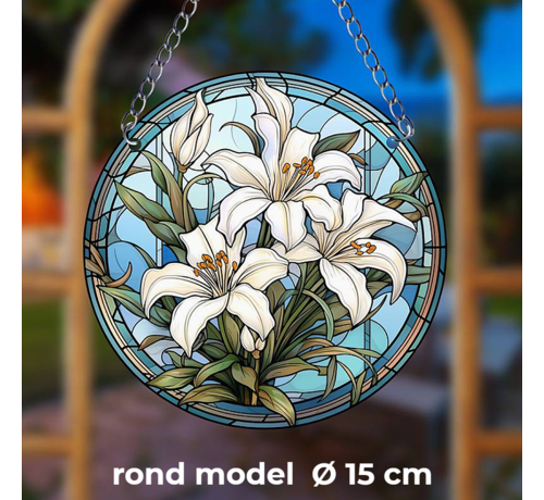 Allernieuwste.nl® Allernieuwste.nl® Raamhanger Raamdecoratie Witte Lelies - Kleurige Zonnevanger Rond Acryl met Ketting - Suncatcher Rond model 15 cm %%