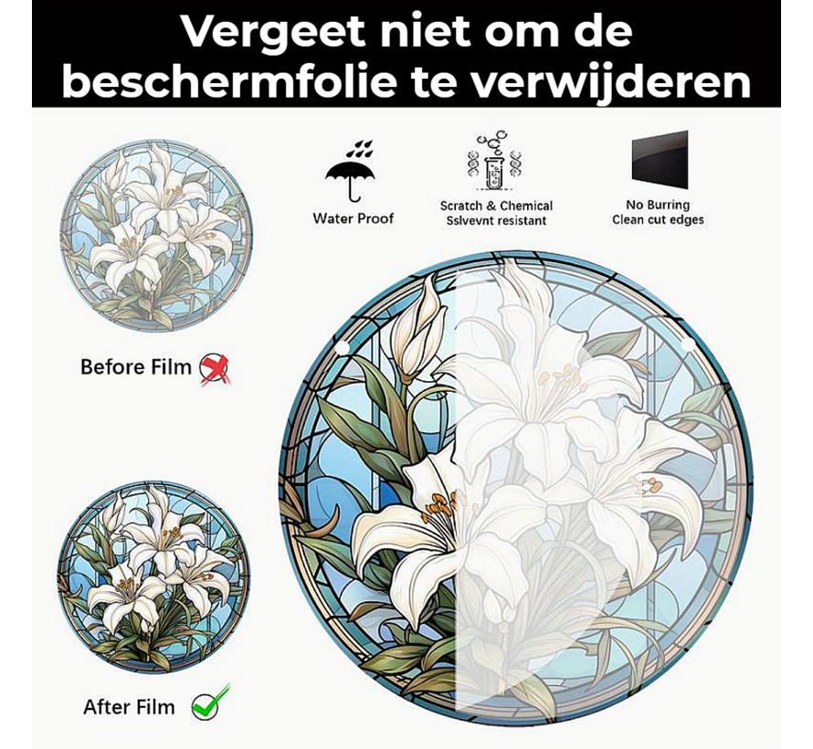 Allernieuwste.nl® Raamhanger Raamdecoratie Witte Lelies - Kleurige Zonnevanger Rond Acryl met Ketting - Suncatcher Rond model 15 cm %%