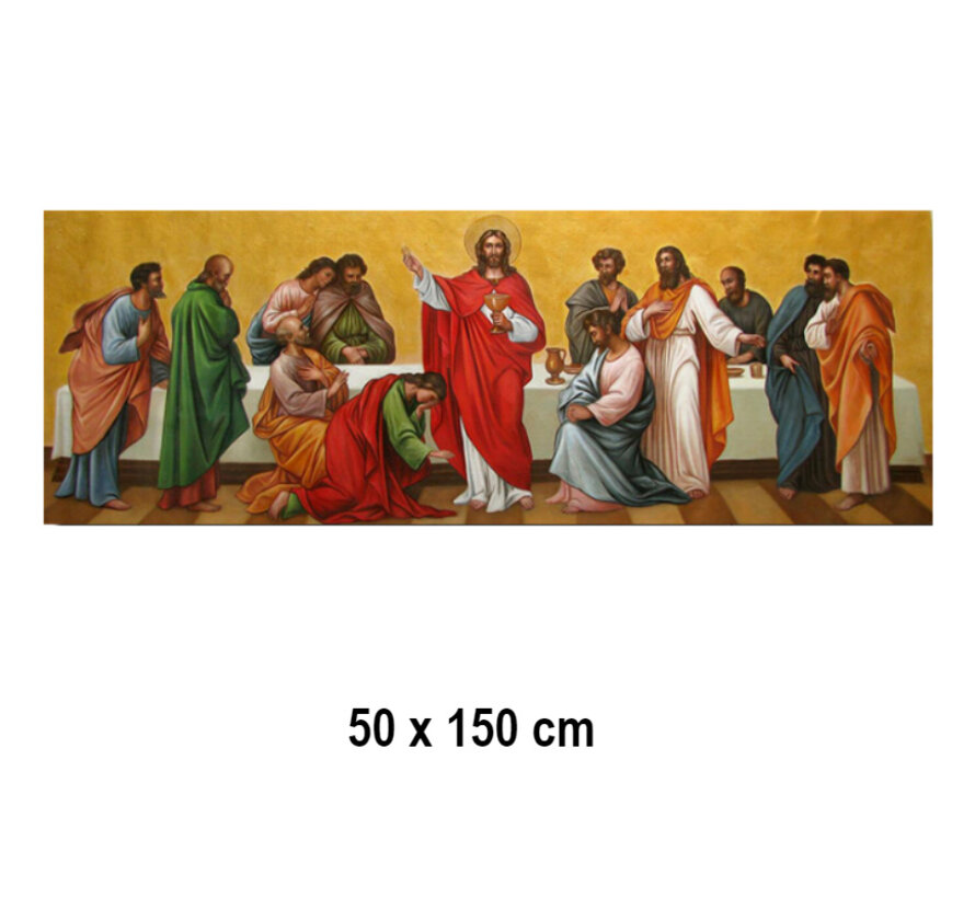 Allernieuwste.nl® Canvas Schilderij Jezus en zijn 12 Discipelen - Kunst aan je Muur - Groot schilderij XL - Kleur  - 50 x 150 cm