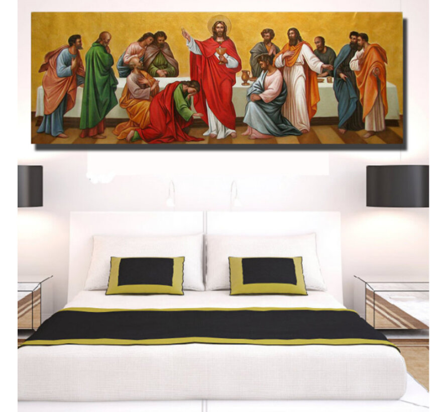 Allernieuwste.nl® Canvas Schilderij Jezus en zijn 12 Discipelen - Kunst aan je Muur - Groot schilderij XL - Kleur  - 50 x 150 cm