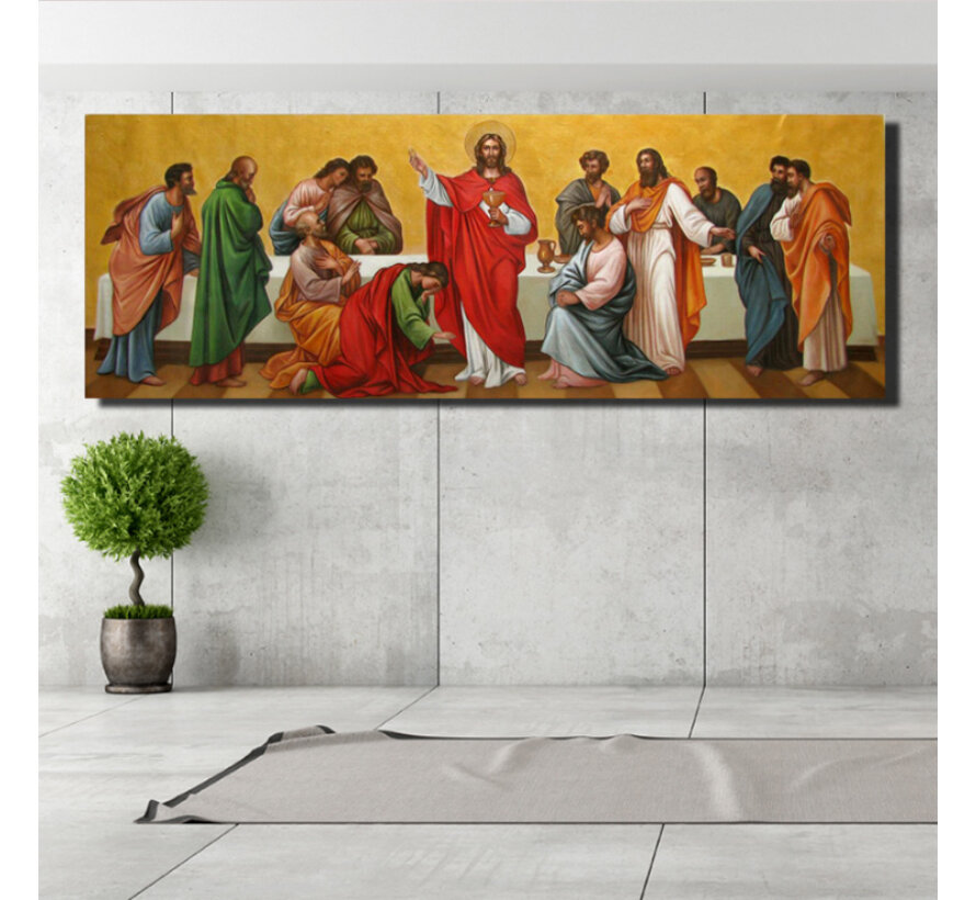 Allernieuwste.nl® Canvas Schilderij Jezus en zijn 12 Discipelen - Kunst aan je Muur - Groot schilderij XL - Kleur  - 50 x 150 cm