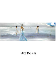 Allernieuwste.nl® Canvas Schilderij Vredig Strand-Zee Tafereel - 50 x 150 cm