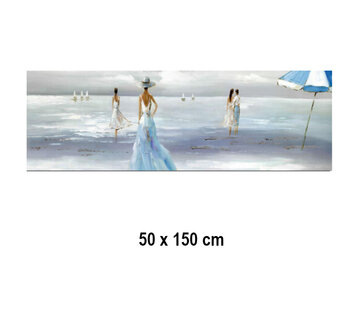 Allernieuwste.nl® Canvas Schilderij Vredig Strand-Zee Tafereel - 50 x 150 cm