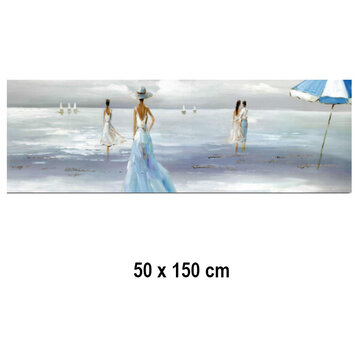 Allernieuwste.nl® Canvas Schilderij Vredig Strand-Zee Tafereel - 50 x 150 cm