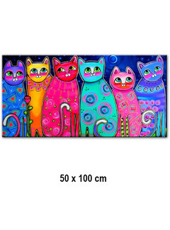 Allernieuwste.nl® Canvas Schilderij Kleurige Katten PopArt - 50 x 100 cm