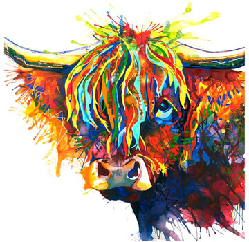 Allernieuwste.nl® Canvas Schilderij Highland Koe Grafitti-Art - 60 x 60 cm