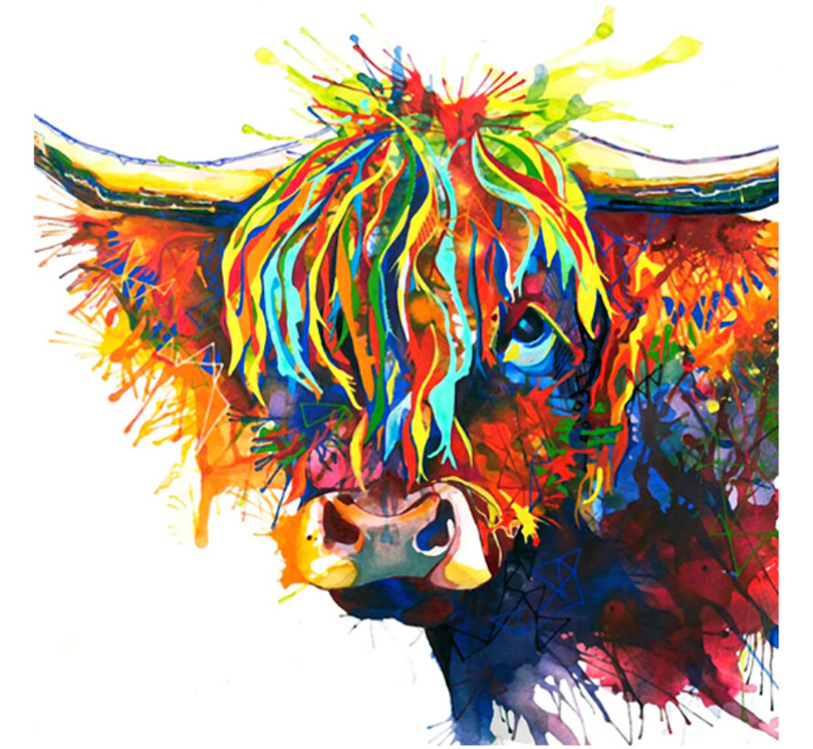 Allernieuwste.nl® Canvas Schilderij * Highland Koe Grafitti-Art * - Kunst aan je Muur - Grafitti - Kleur - 60 x 60 cm