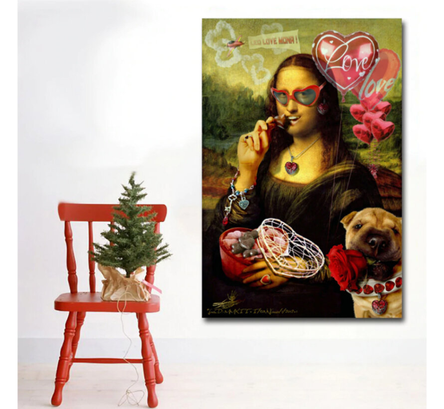 Allernieuwste.nl® Canvas Schilderij * Sexy Mona Lisa Art * - Kunst aan je Muur - Modern - Kleur - 60 x 90 cm