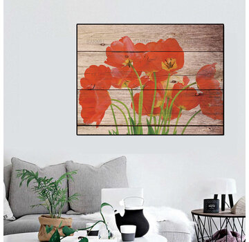 Allernieuwste.nl® Canvas Schilderij Rode Klaprozen op Paneel - 60 x 90 cm