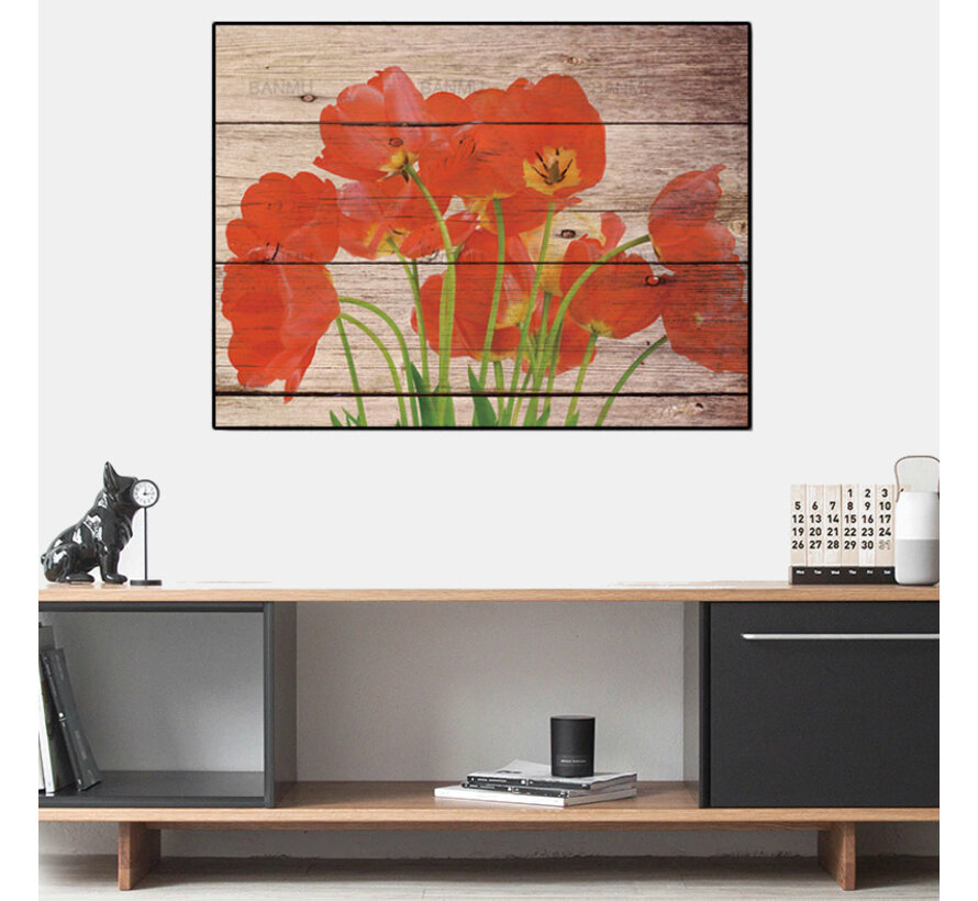 Allernieuwste.nl® Canvas Schilderij * Rode Klaprozen op Paneel * - Kunst aan je Muur - Kleur - 60 x 90 cm