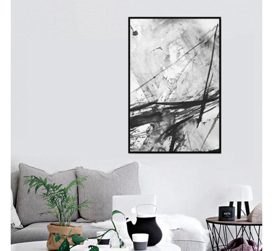 Allernieuwste.nl® Canvas Schilderij * Minimalistische Moderne Lijnen in ZwartWit * - Kunst aan je Muur - Minimalisme - Zwart-Wit - 60 x 80 cm