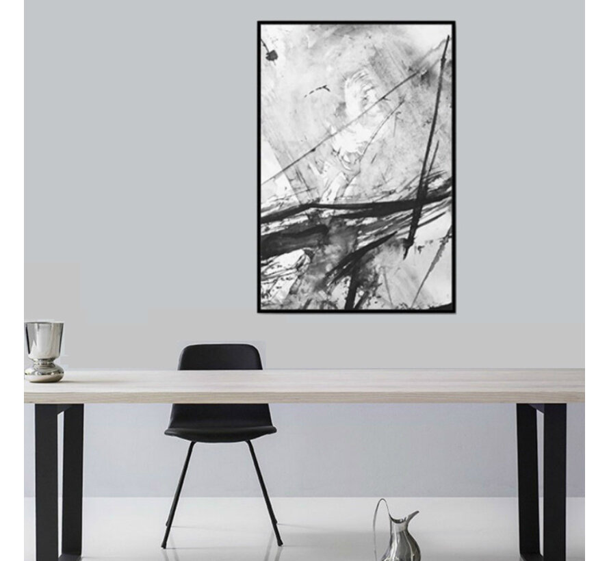 Allernieuwste.nl® Canvas Schilderij * Minimalistische Moderne Lijnen in ZwartWit * - Kunst aan je Muur - Minimalisme - Zwart-Wit - 60 x 80 cm