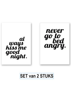 Allernieuwste.nl® Canvas Schilderij 2-luik Never Go To Bed Angry + Always Kiss Me Good Night - 42 x 30 cm