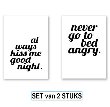 Allernieuwste.nl® Canvas Schilderij 2-luik Never Go To Bed Angry + Always Kiss Me Good Night - 42 x 30 cm