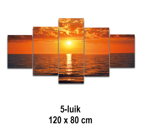 Allernieuwste.nl® Allernieuwste.nl® 5-luik Canvas Schilderij * Rode Zonsondergang op Zee * - Kunst aan je Muur - Kleur - 5-delig - 80 x 120 cm