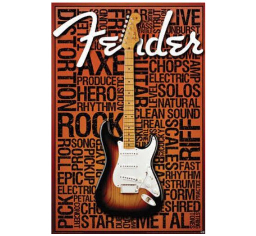 Allernieuwste.nl® Canvas Schilderij Fender Stratocaster Gitaar - Woonkamer - Muziek - Poster - 50 x 70 cm - Kleur