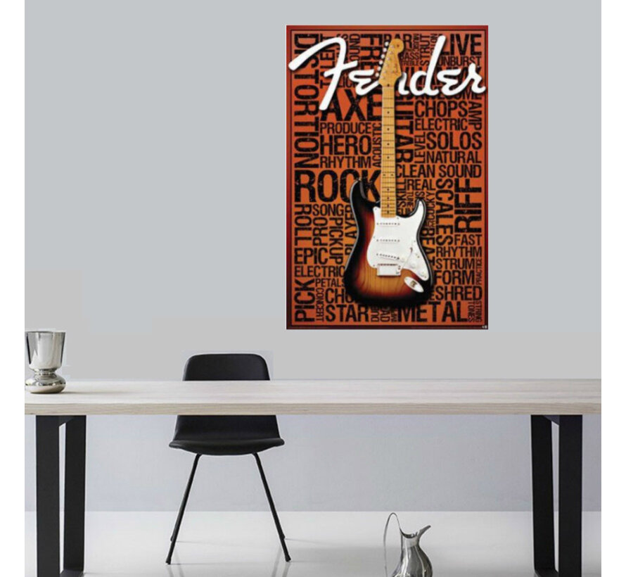 Allernieuwste.nl® Canvas Schilderij Fender Stratocaster Gitaar - Woonkamer - Muziek - Poster - 50 x 70 cm - Kleur