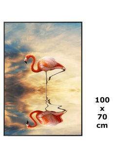 Allernieuwste.nl® Canvas Schilderij Rose Flamingo in het Water - 70 x 100 cm