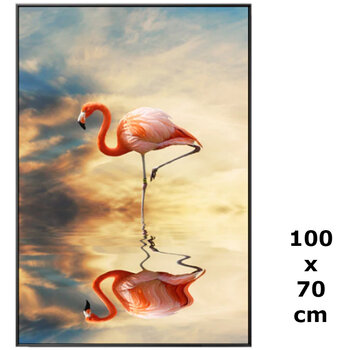 Allernieuwste.nl® Canvas Schilderij Rose Flamingo in het Water - 70 x 100 cm