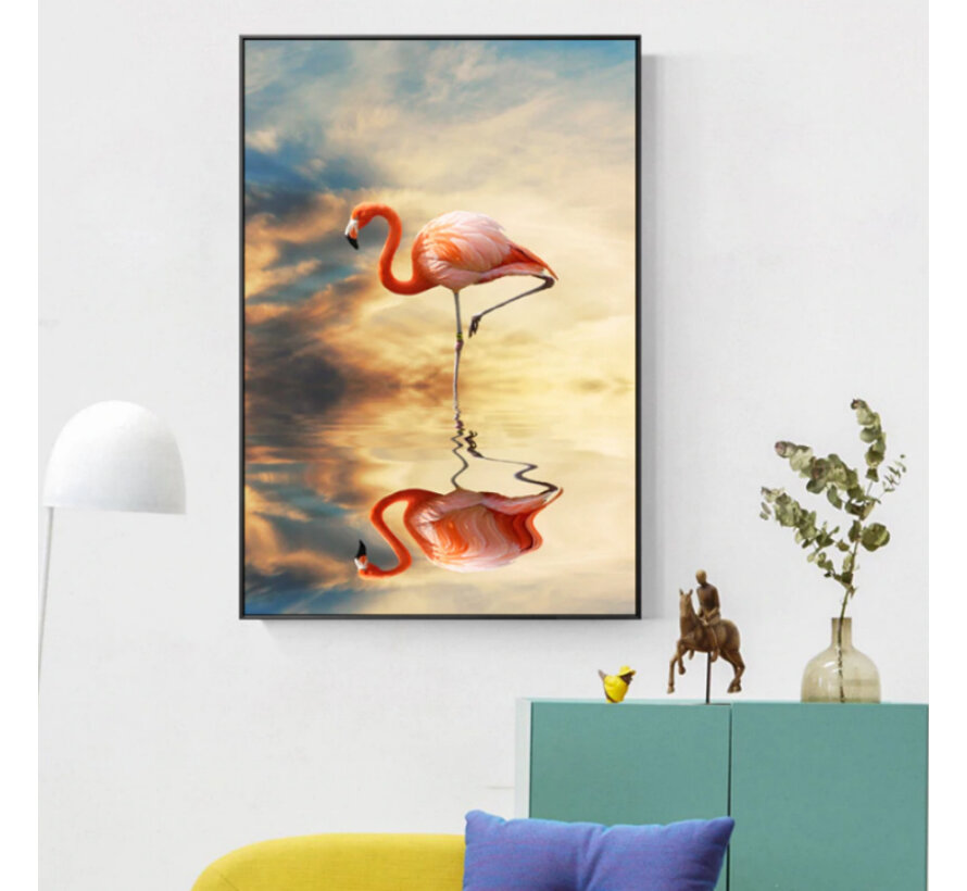 Allernieuwste.nl® Canvas Schilderij * Rose Flamingo in het Water * - Moderne Kunst aan je Muur - Groot schilderij - Kleur - 70 x 100 cm