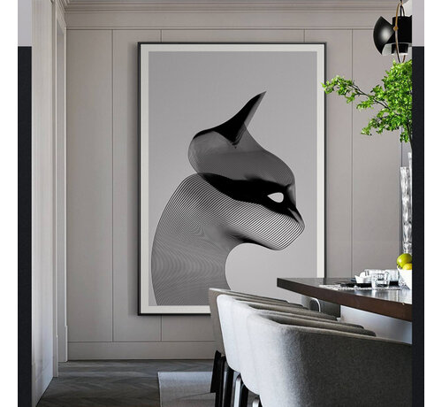 Allernieuwste.nl® Allernieuwste.nl® Canvas Schilderij * Abstracte Gestreepte Kat * - Moderne Kunst aan je Muur - Zwart-Wit - 50 x 80 cm