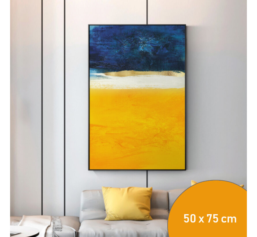 Allernieuwste.nl® Canvas Schilderij * Abstract in Geel en Blauw * - Kunst aan je Muur - Abstract Art - Kleur - 50 x 75 cm