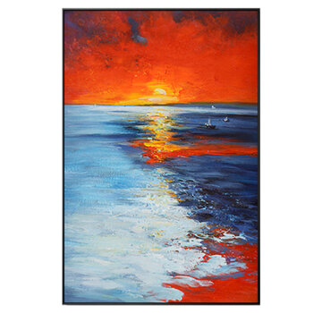 Allernieuwste.nl® Canvas Schilderij Rijzende Zon Boven Zee Abstract - 70 x 105 cm