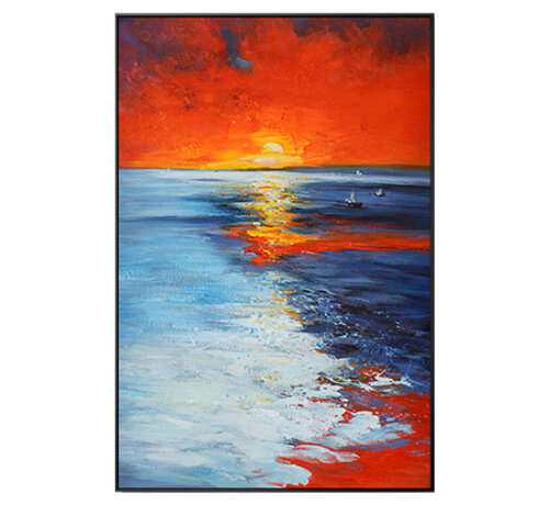 Allernieuwste.nl® Allernieuwste.nl® Canvas Schilderij * Rijzende Zon Boven Zee Abstract * - Kunst aan je Muur - Groot formaat - Abstract - Kleur - 70 x 105 cm