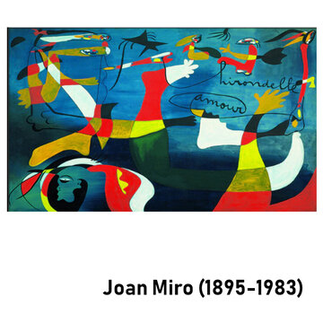 Allernieuwste.nl® Canvas Schilderij Joan Miro La couleur des Rêves -Les Chaussons Verts - 40 x 70 cm