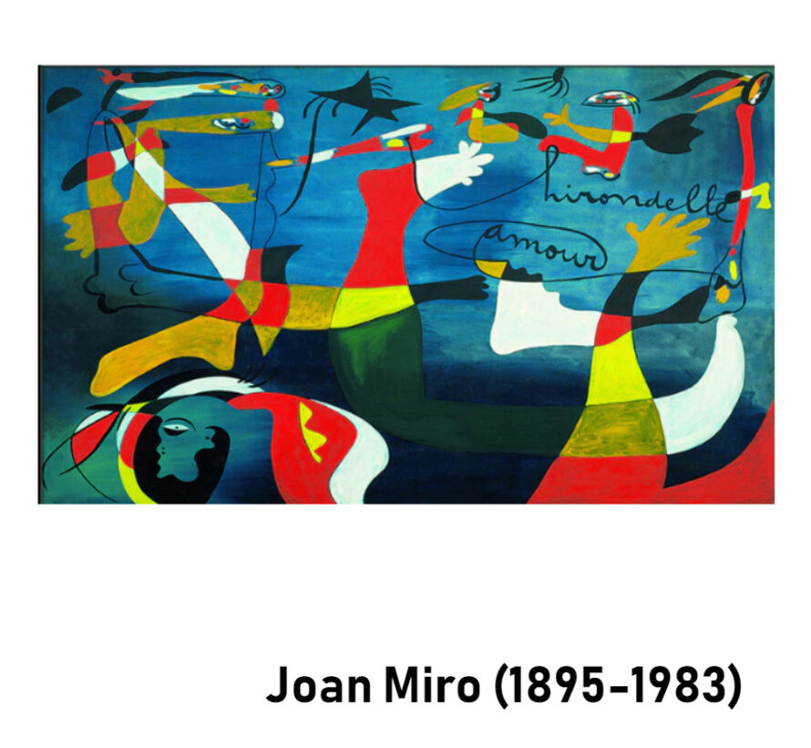 Allernieuwste.nl® Canvas Schilderij Joan Miro La couleur des Rêves -Les Chaussons Verts - Kunst aan je Muur - Abstract - kleur - 40 x 70 cm