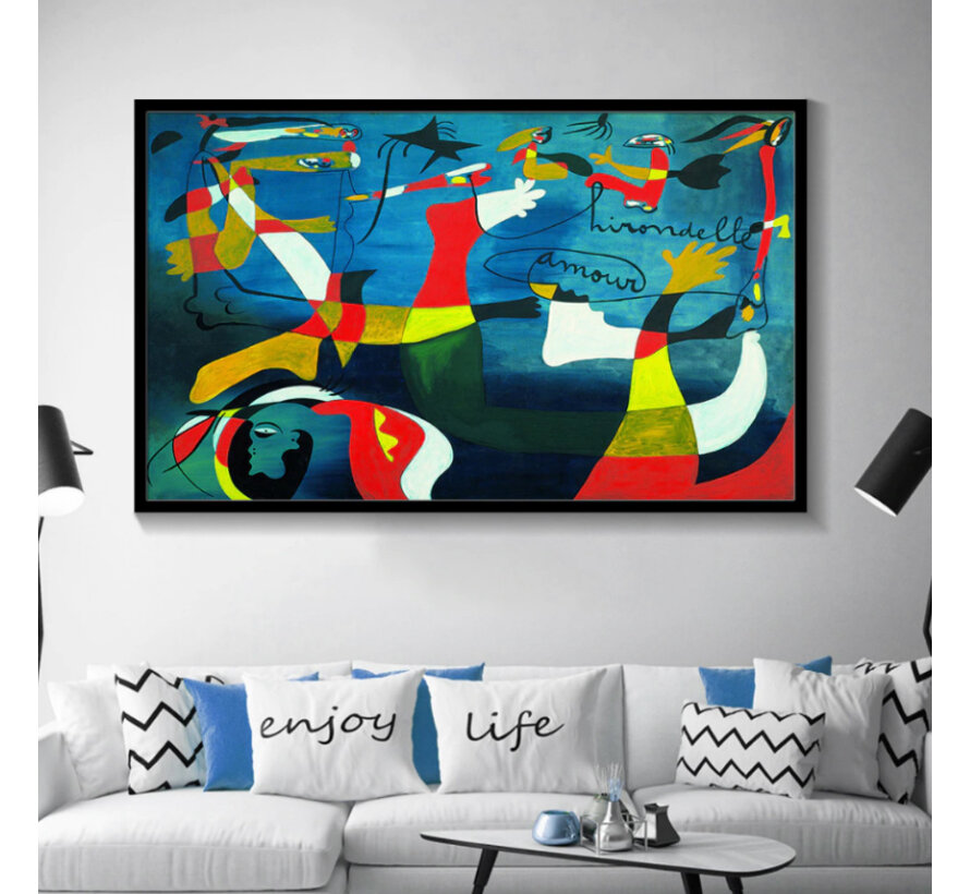 Allernieuwste.nl® Canvas Schilderij Joan Miro La couleur des Rêves -Les Chaussons Verts - Kunst aan je Muur - Abstract - kleur - 40 x 70 cm