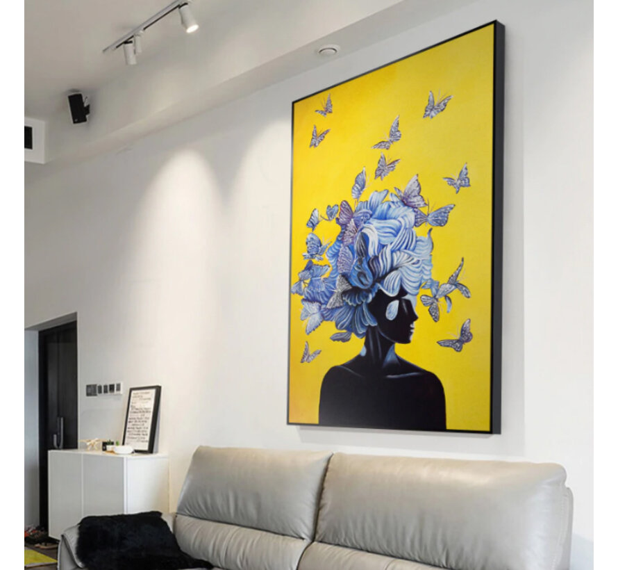 Allernieuwste.nl® Canvas Schilderij Modern Vlinder Meisje - Moderne Kunst aan je Muur - Kleur - 50 x 80 cm