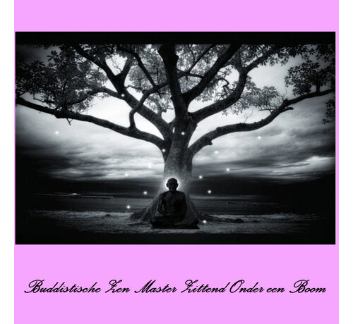 Allernieuwste.nl® Allernieuwste.nl® Canvas Schilderij * Boeddhistische Zen Master Zittend Onder een Boom * - Kunst aan je Muur - Realistisch - zwart-wit - 50 x 75 cm