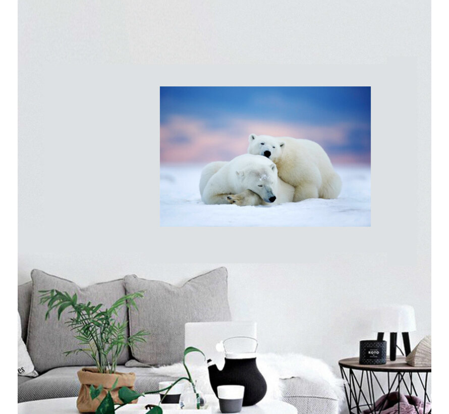 Allernieuwste.nl® Canvas Schilderij * Slapende IJsberen in de Sneeuw * - Kunst aan je Muur - Realistisch - kleur - 30 x 45 cm