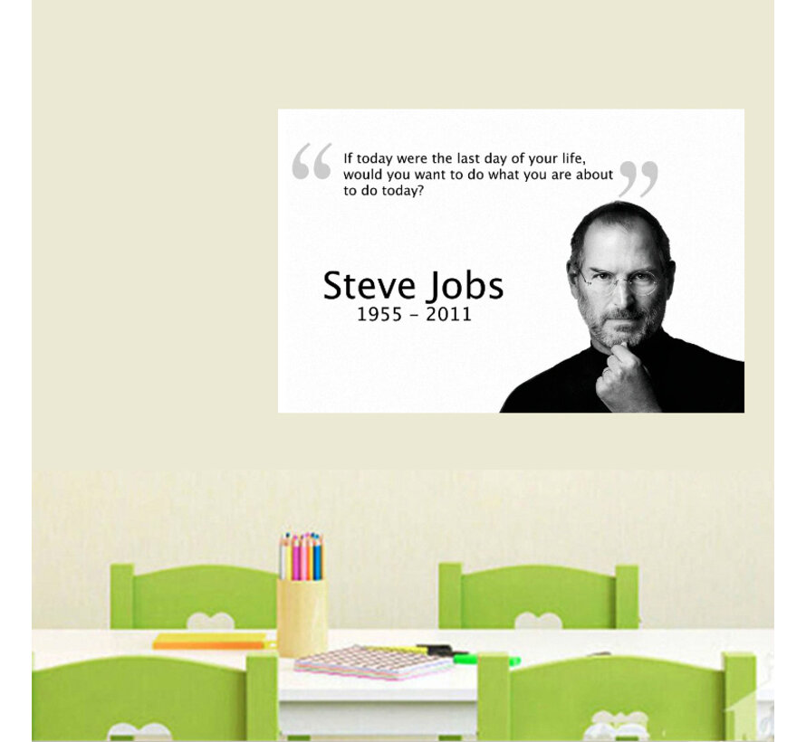 Allernieuwste.nl® Canvas Schilderij * Steve Jobs Motivatie * - Kunst aan je Muur - Realistisch - Zwart/Wit - 50 x 75 cm