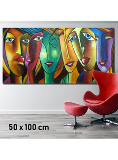 Allernieuwste.nl® Canvas Schilderij 6 Abstracte Sexy Vrouwen - 50 x 100 cm