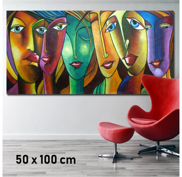 Allernieuwste.nl® Canvas Schilderij 6 Abstracte Sexy Vrouwen - 50 x 100 cm