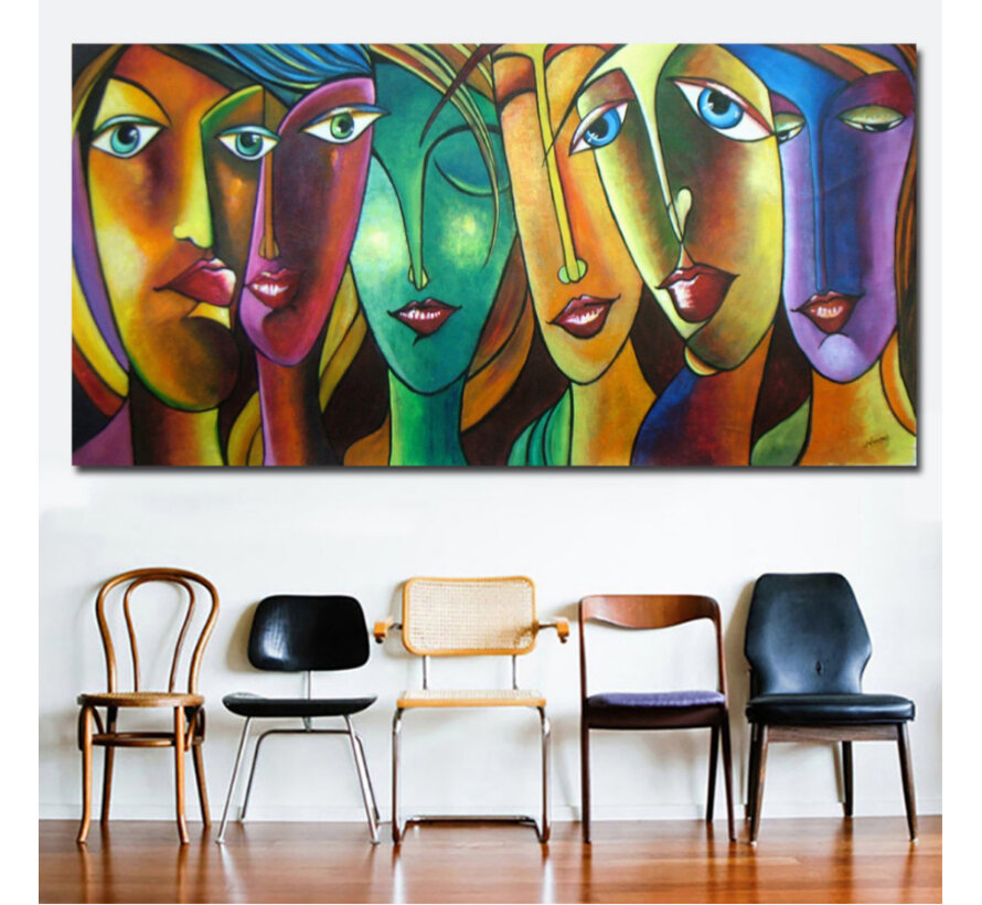 Allernieuwste.nl® Canvas Schilderij * 6 Abstracte Sexy Vrouwen * - Kunst aan je Muur - Modern - Veelkleurig - 50 x 100 cm