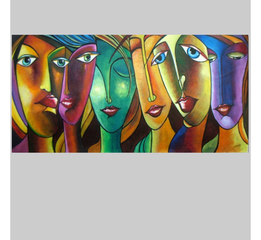Allernieuwste.nl® Canvas Schilderij * 6 Abstracte Sexy Vrouwen * - Kunst aan je Muur - Modern - Veelkleurig - 50 x 100 cm